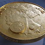 MUTTERLAND (Study For A Coin Head) 32.5cm, 7cm Medallion and €2 size